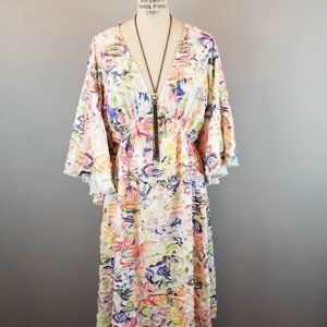 Boundless North Colorful Sky Dancer Embroidered Midi Dress Women's Small * NEW